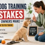 New dog owner training a puppy and learning how to avoid common dog training mistakes