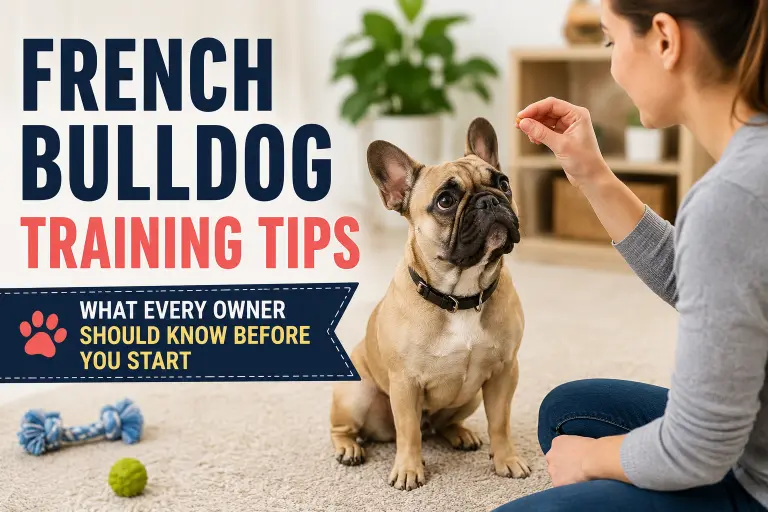 French Bulldog sitting attentively during a positive reinforcement training session with its owner