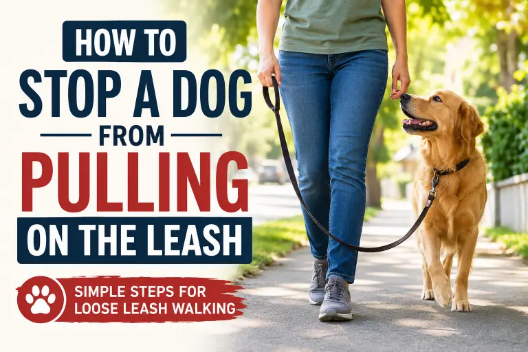 Dog owner teaching a dog loose leash walking during a calm outdoor training session