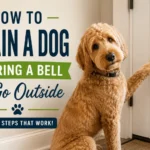 Dog ringing a potty bell by the door to ask to go outside