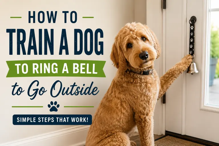 Dog ringing a potty bell by the door to ask to go outside